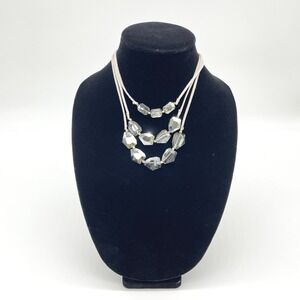 Massini Grey Skies Necklace Adjustable Length‎ Faceted Bead 3 Strand Statement
